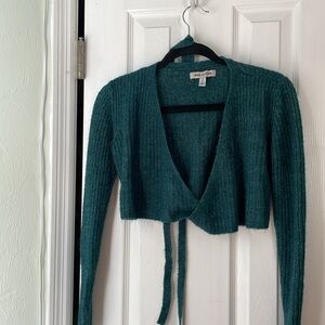 Urban outfitters Deep teal Green Cropped Wrap Sweater ballet cover up